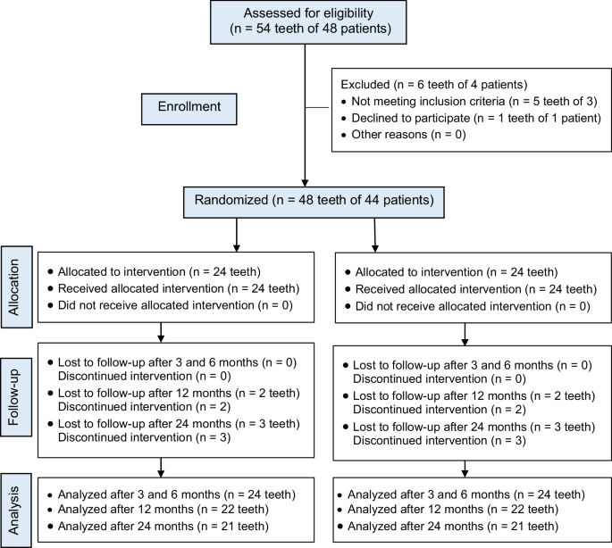 Clinical and radiographic outcomes of non-surgical retreatment of mature maxillary incisions using two regenerative endodontic techniques in adolescents: a 24-month randomized clinical trial