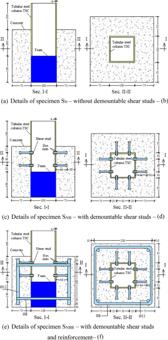 Experimental and numerical study of tubular steel columns with/without demountable bolted shear connectors embedded in the concrete