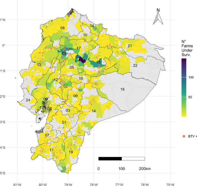 Linking vector favourable environmental conditions with serological evidence of widespread bluetongue virus exposure in livestock in Ecuador
