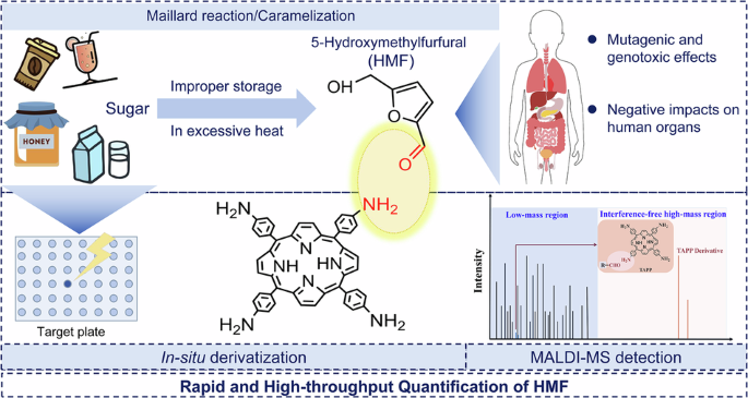 Rapid and high-throughput analysis of 5-hydroxymethylfurfural in honey by MALDI-MS with in-situ tetra (4-aminophenyl)-porphyrin derivatization