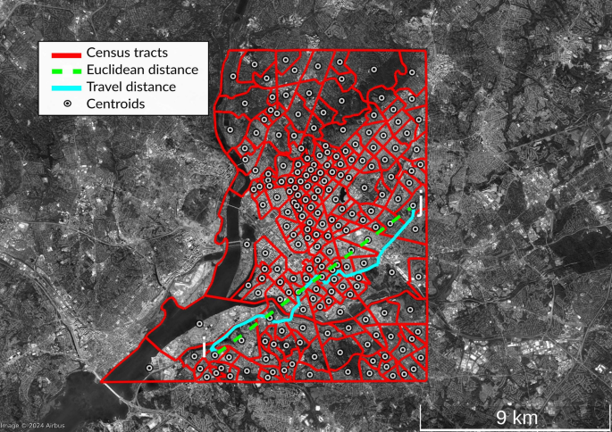 Exploring the interplay between population profile and optimal routes in U.S. cities