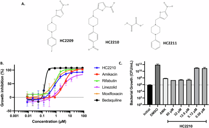 Defining the mechanism of action of the nitrofuranyl piperazine HC2210 against Mycobacterium abscessus