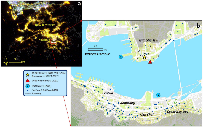 Natural experiments from Earth Hour reveal urban night sky being drastically lit up by few decorative buildings