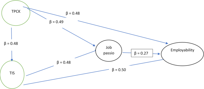 Modeling the relationships among physical education teachers’ technological pedagogical content knowledge, technology integration self-efficacy, employability, and the mediating role of job passion