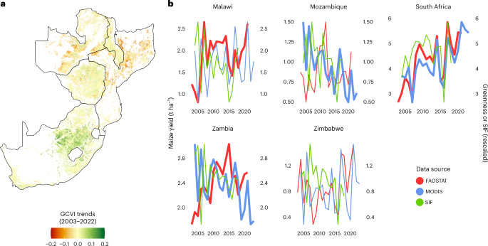 Crop productivity in southern Africa is stagnant despite moderate climate trends