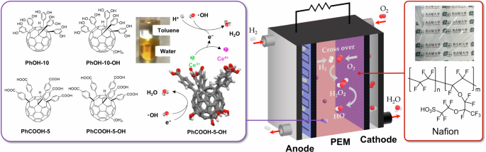 Water-soluble fullerene derivatives as radical scavengers for highly durable proton exchange membrane fuel cells