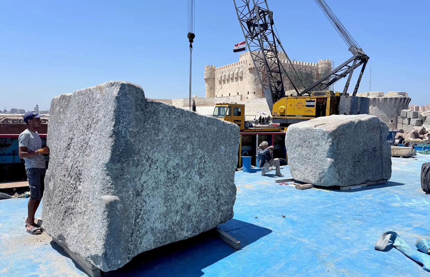 Blocks from the Lighthouse of Alexandria recovered from seabed
