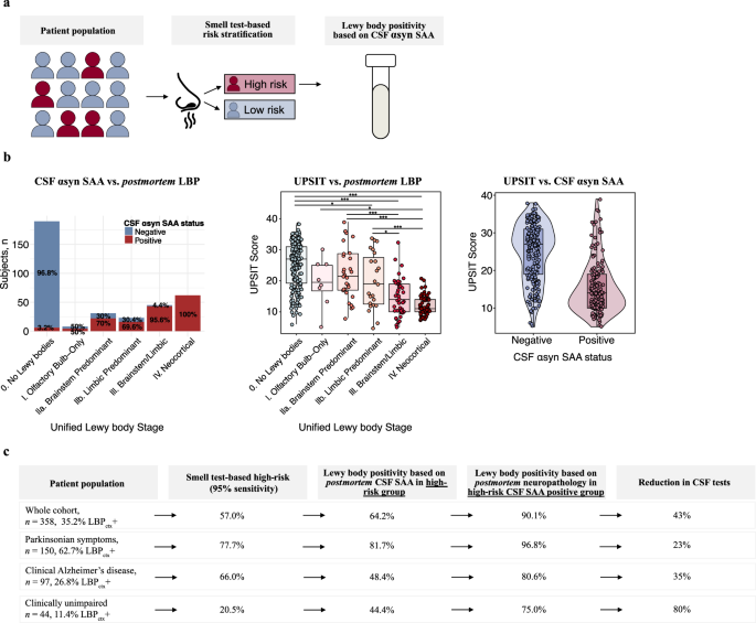 Two-step detection of Lewy body pathology via smell-function testing and CSF α-synuclein seed amplification