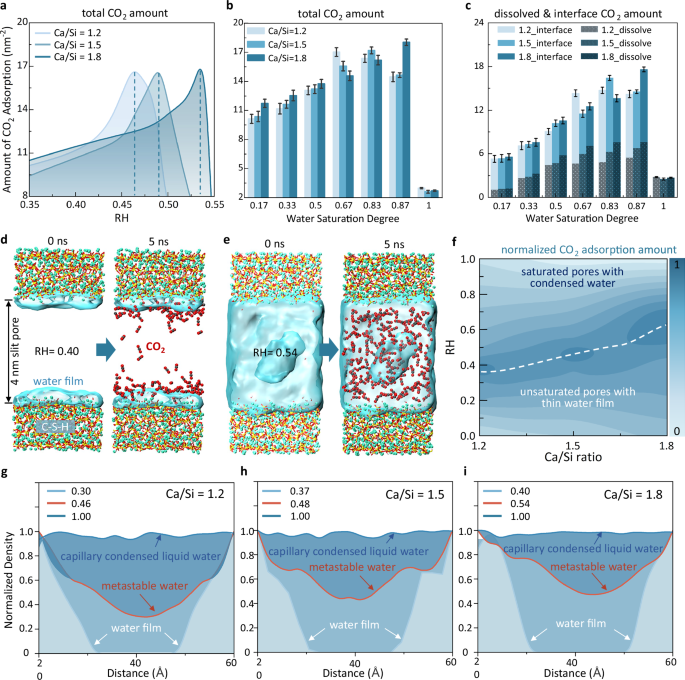 Surface chemistry-mediated porewater fluctuations boost CO2 docking in calcium silicate hydrates