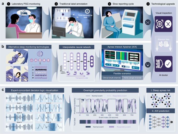 Transparent artificial intelligence-enabled interpretable and interactive sleep apnea assessment across flexible monitoring scenarios