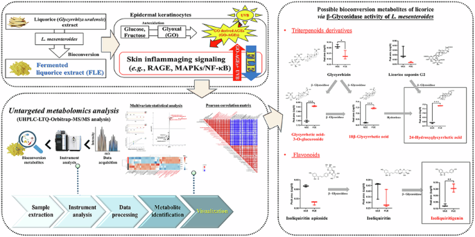 Biotransformation by beta glucosidase enhances anti inflammatory metabolites in licorice using untargeted metabolomics