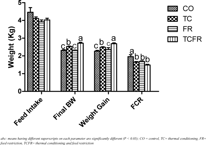 Effects of early-age feed restriction and thermal conditioning on the physiological and performance responses of broiler chickens under heat stress