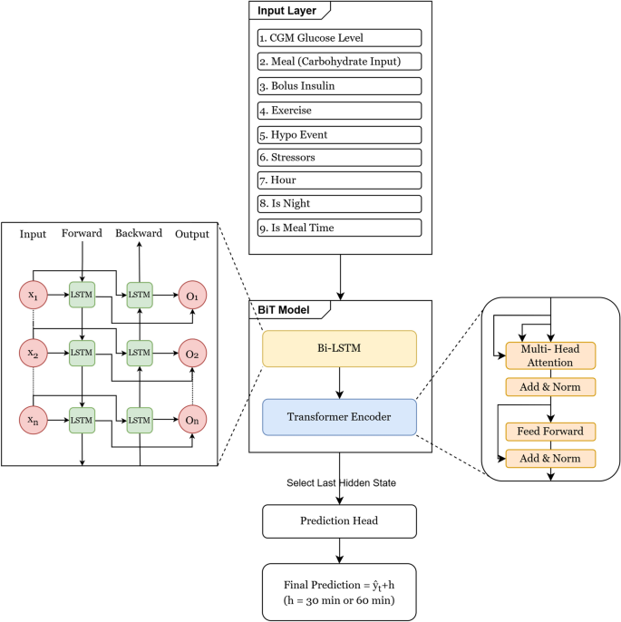 Personalized blood glucose prediction in type 1 diabetes using meta-learning with bidirectional long short term memory-transformer hybrid model