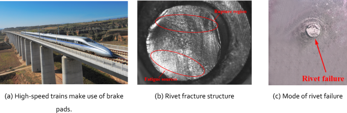 Study on the service behavior of rivets connected with brake pads of high speed trains