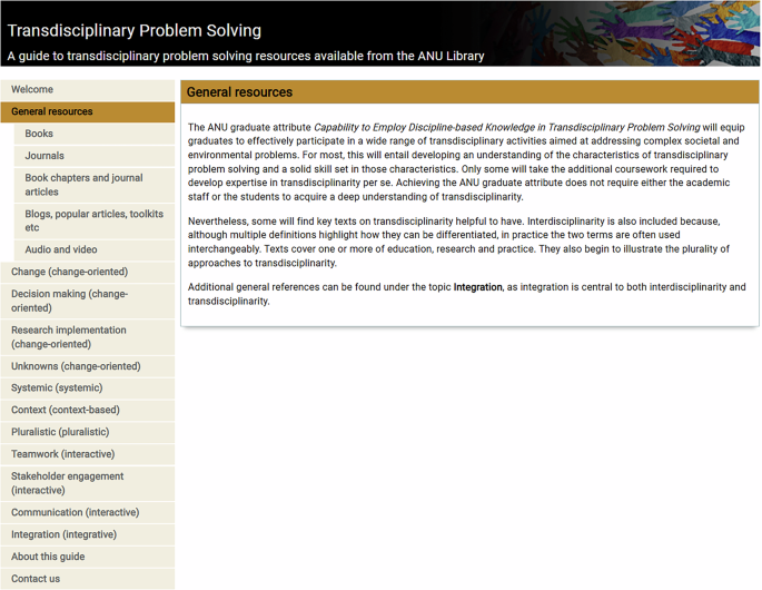 Advancing transdisciplinarity through library–academic collaboration