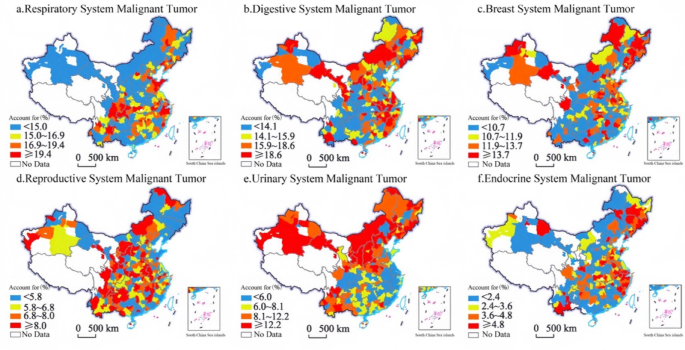 Geographical analysis of malignant tumor incidence and treatment in China