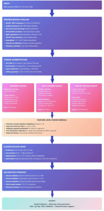 Integrating deep learning and radiomics for preoperative glioma grading using multi-center MRI data