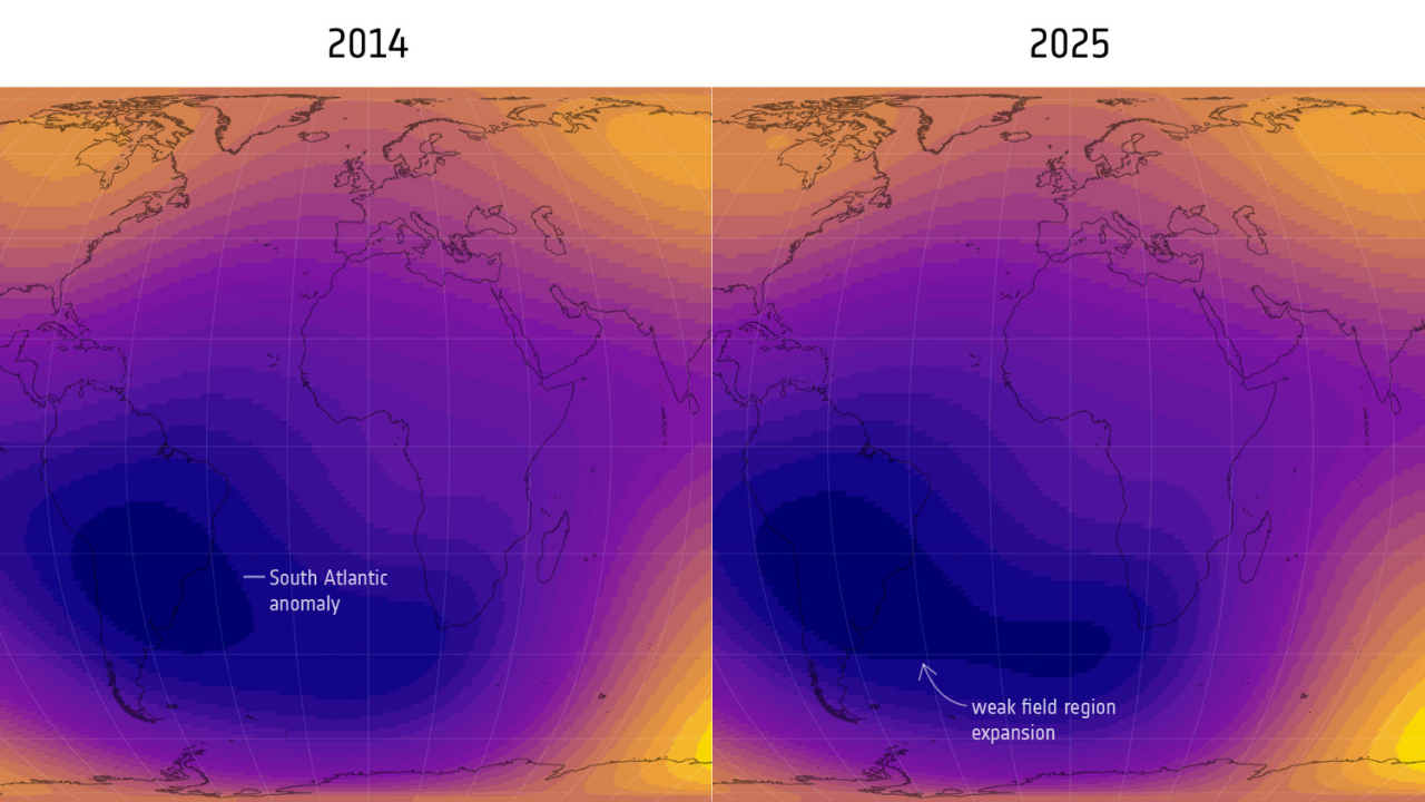 A massive weak spot in Earth’s magnetic field is growing, scientists discover