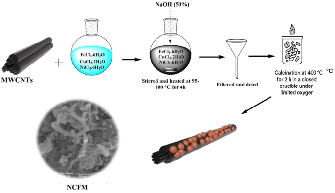 Sonophotocatalytic efficiency of nickel and copper supported ferrite nanoparticles doped MWCNTs nanocatalyst as a novel catalyst for amoxicillin degradation