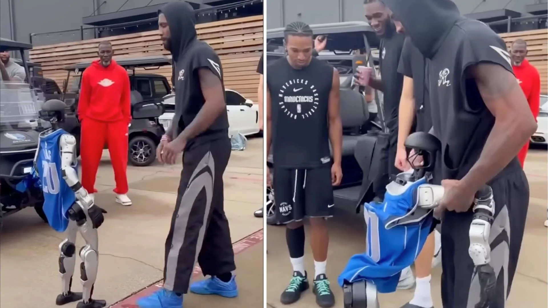 Humanoid robot knocked down playfully by US basketball star