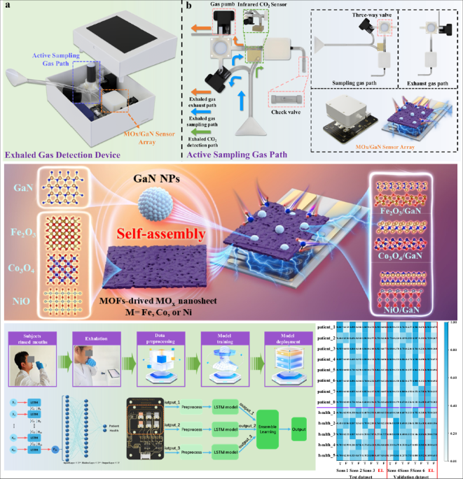 Ensemble-learning-assisted exhaled gas disease analysis based on in-situ construction of MOF-derived MOx/GaN heterojunction sensor arrays
