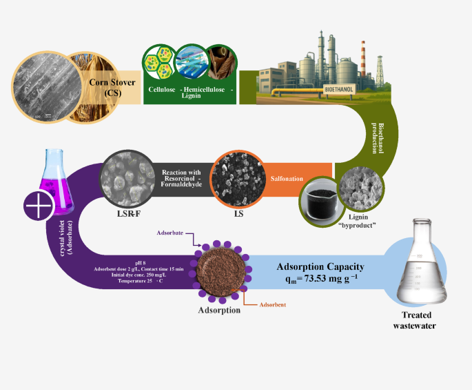 Utilization of wastes from bioethanol production for the fabrication of new adsorbents for the removal of toxic dye in water