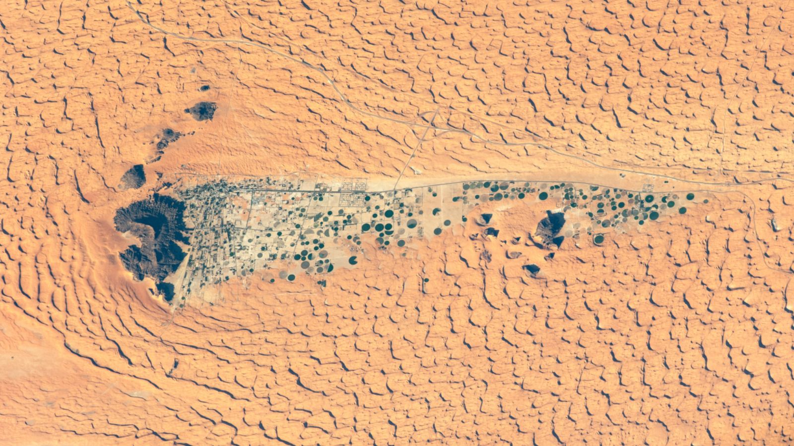 Ancient lake full of crop circles lurks in the shadow of Saudi Arabia’s ‘camel-hump’ mountain — Earth from space