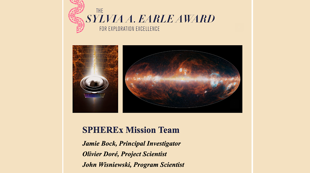 SPHEREx Gets Sylvia A. Earle Award For Exploration Excellence