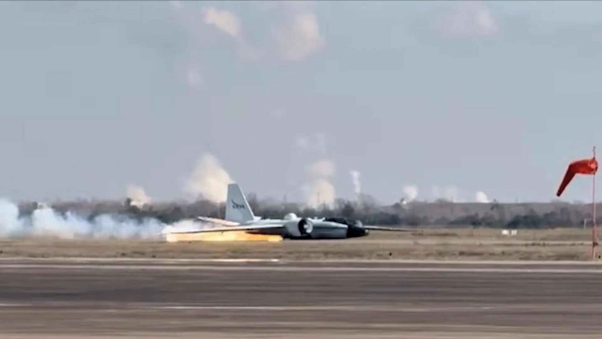 NASA’s research jet makes belly landing after landing gear fail