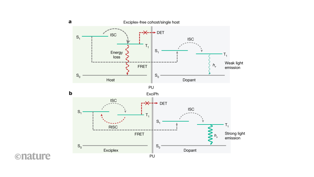 Stretchy organic LED devices with an ‘exciplex’ state are highly efficient