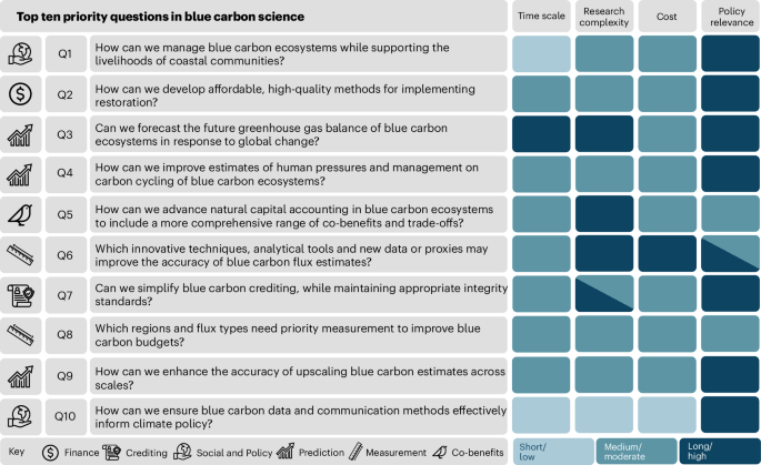 Priority questions for the next decade of blue carbon science