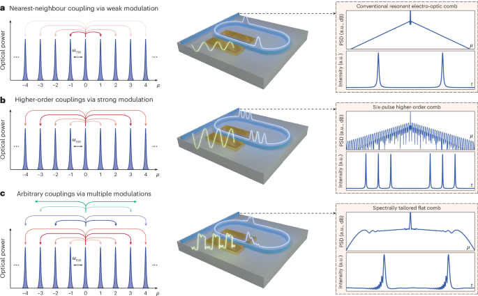 Universal dynamics and microwave control of programmable resonant electro-optic frequency combs