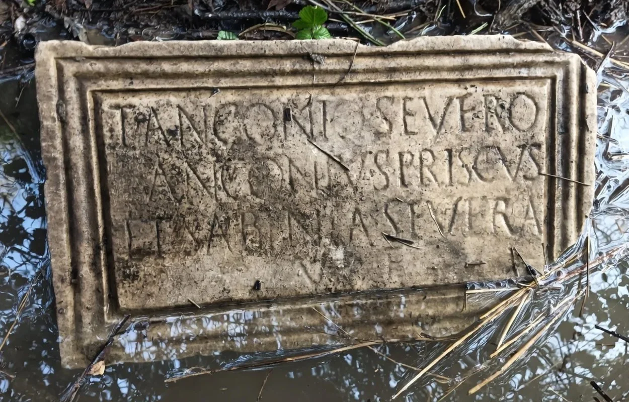 Roman funerary inscription emerges from mud in Livorno Countryside