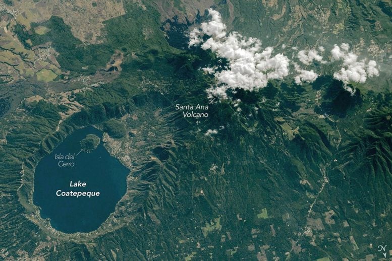 A Brilliant Blue Lake Inside an Ancient Volcano Stuns From Space