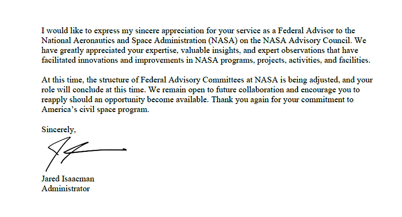NASA Advisory Committee Members Removed