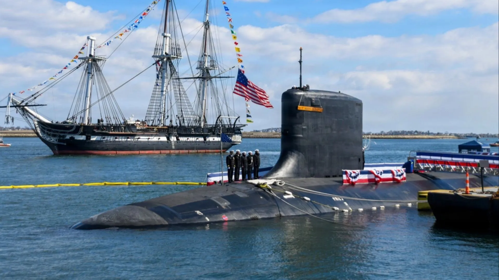 US Navy commissions 377 ft nuclear-powered submarine in Boston Harbor