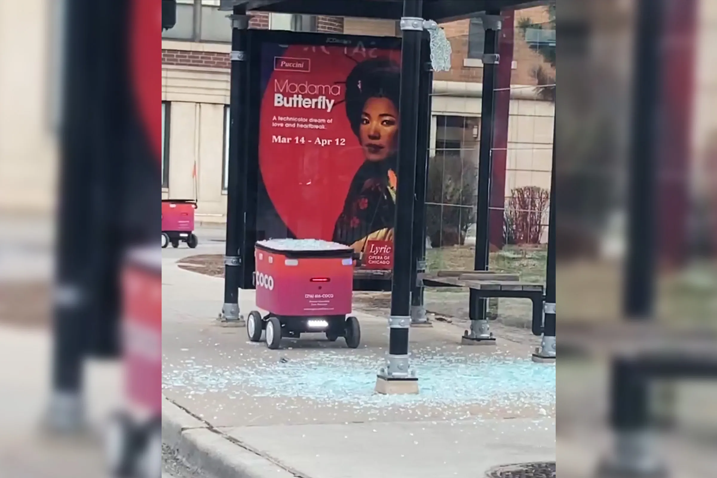 There’s Something Incredibly Weird About Two Delivery Robots Crashing Through Glass Bus Shelter in Chicago Within a Few Days of Each Other